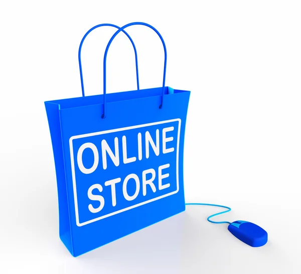 Online butik väska representerar Internethandel och försäljning — Stockfoto