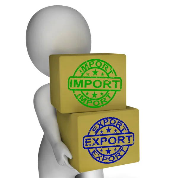 Importar caixas de exportação significa comércio global Importar e exportar — Fotografia de Stock