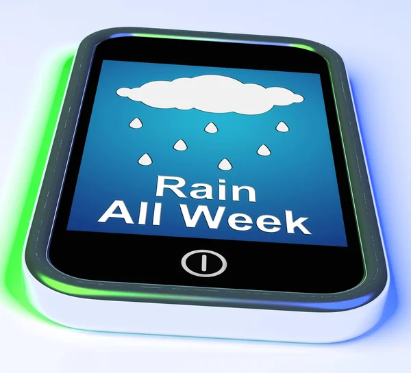 Rain All Week On Phone Shows Wet  Miserable Weather — Stock Photo, Image