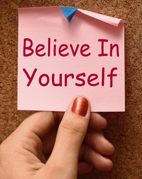 Believe In Yourself Note Shows Self Belief — Stock Photo, Image