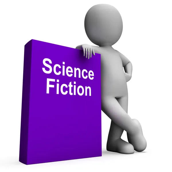 Science-Fiction-Buch und Charakter zeigt Scifi-Bücher — Stockfoto