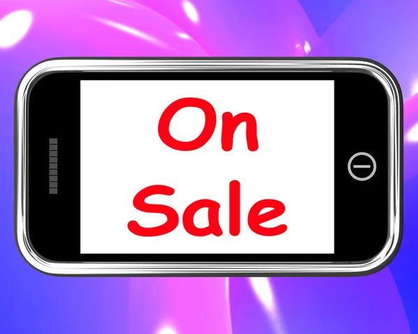 On Sale Phone Shows Promotional Savings Or Discounts — Stock Photo, Image