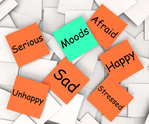 Moods Post-It Note Means Emotions and Feelings — стоковое фото
