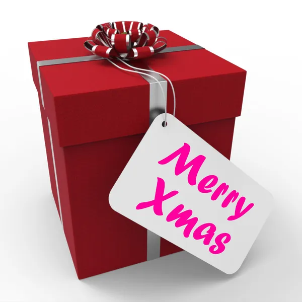 Merry Xmas Gift Means Happy Christmas Greetings — Stock Photo, Image