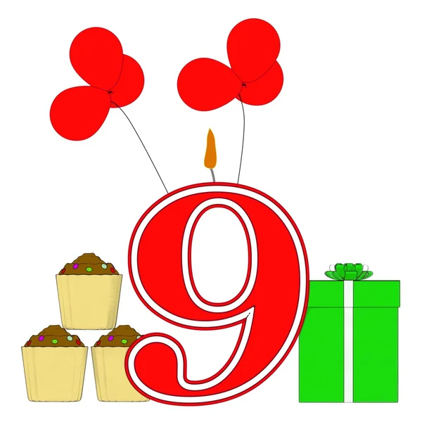 Number Nine Candle Shows Party Decorating Or Birthday Celebratin — Stock Photo, Image