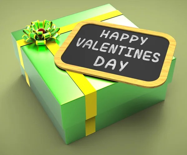 Happy Valentines Day Present Shows Romantic Celebration Or Valen — Stock Photo, Image