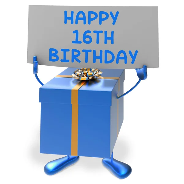 Alles Gute 16. Geburtstag Zeichen und Geschenk zeigen sechzehnte Party — Stockfoto