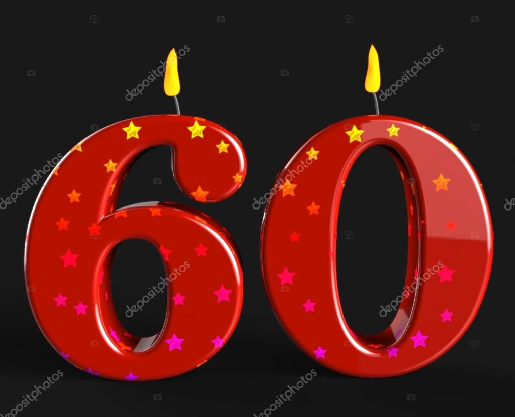 Number Sixty Candles Show Elderly Birthday Or Birth Anniversary — Stock