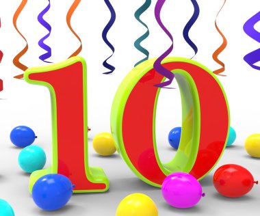 10 numaralı parti süsleri parlak ve renkli balonlar gösterir