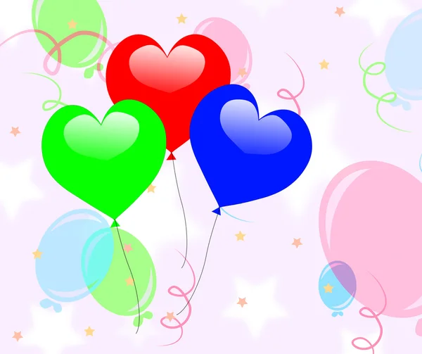 Balony kolorowe serca myśli romantycznej strony lub uroczystości — Zdjęcie stockowe