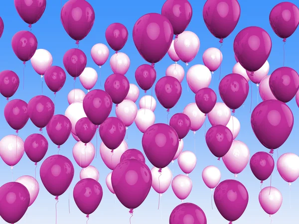 Flutuante roxo e branco balões mostrar festa de aniversário feminino — Fotografia de Stock