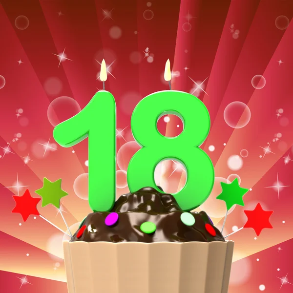 Eighteen Candle On Cupcake Means Eighteenth Birthday Cake Or Cel — Stock Photo, Image