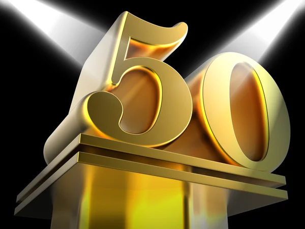 Golden Fifty On Pedestal Means Movie Awards Or Recognition — Stock Photo, Image