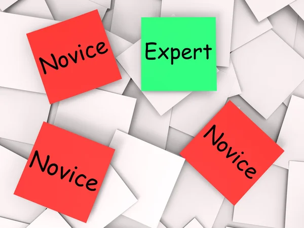 Expert Novice Post-It Notes Mean Professional or Learner — стоковое фото