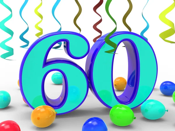 Number Sixty Party Means Garland Decoration Or Bright Balloons — Stock Photo, Image