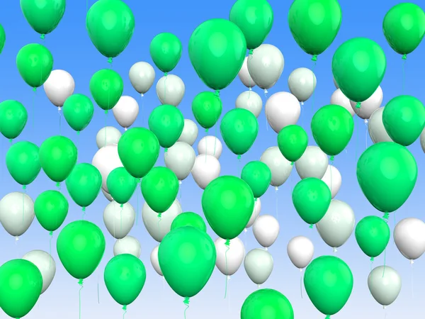 Flotante verde y blanco globos significan libertad y respetuoso del medio ambiente — Foto de Stock