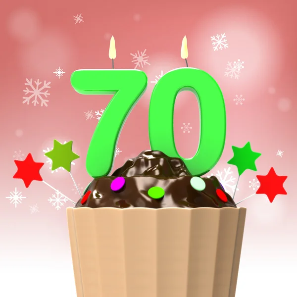 Zeventig kaars op cupcake toont ouderen viering of reünie — Stockfoto