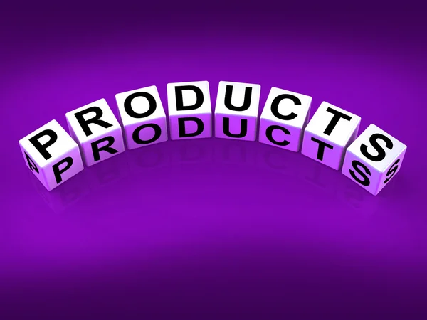 Blocos de produtos mostram mercadorias na produção para comprar ou vender — Fotografia de Stock