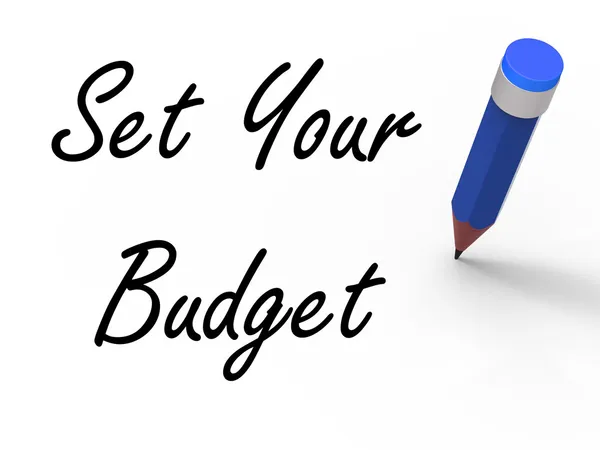 Set Your Budget with Pencil Means Writing Financial Goals — Stock Photo, Image