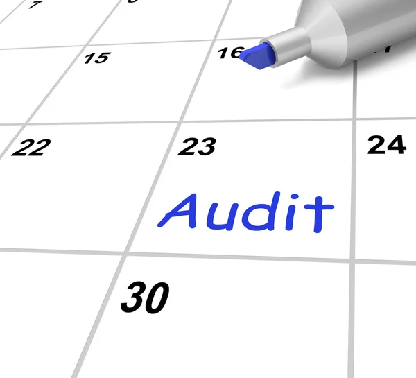 Auditu kalendář zobrazuje, že vyšetřování a kontrola financí — Stock fotografie