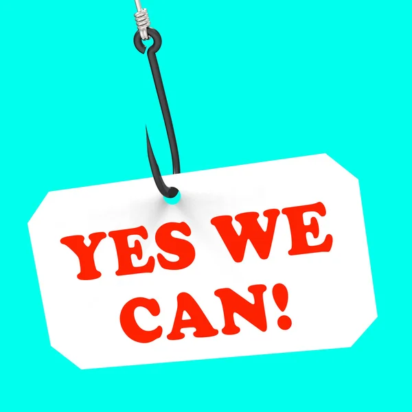 Tak możemy! na haku pokazuje pracy zespołowej i optymizm — Zdjęcie stockowe