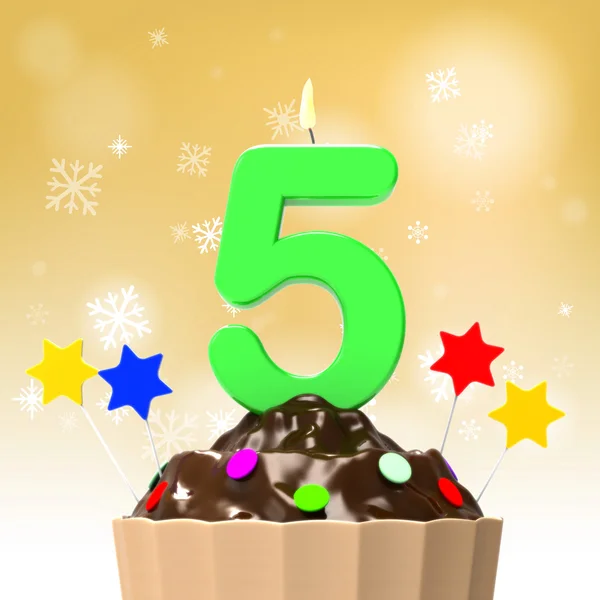 Five Candle On Cupcake Shows Decorated Food Or Party — Stock Photo, Image