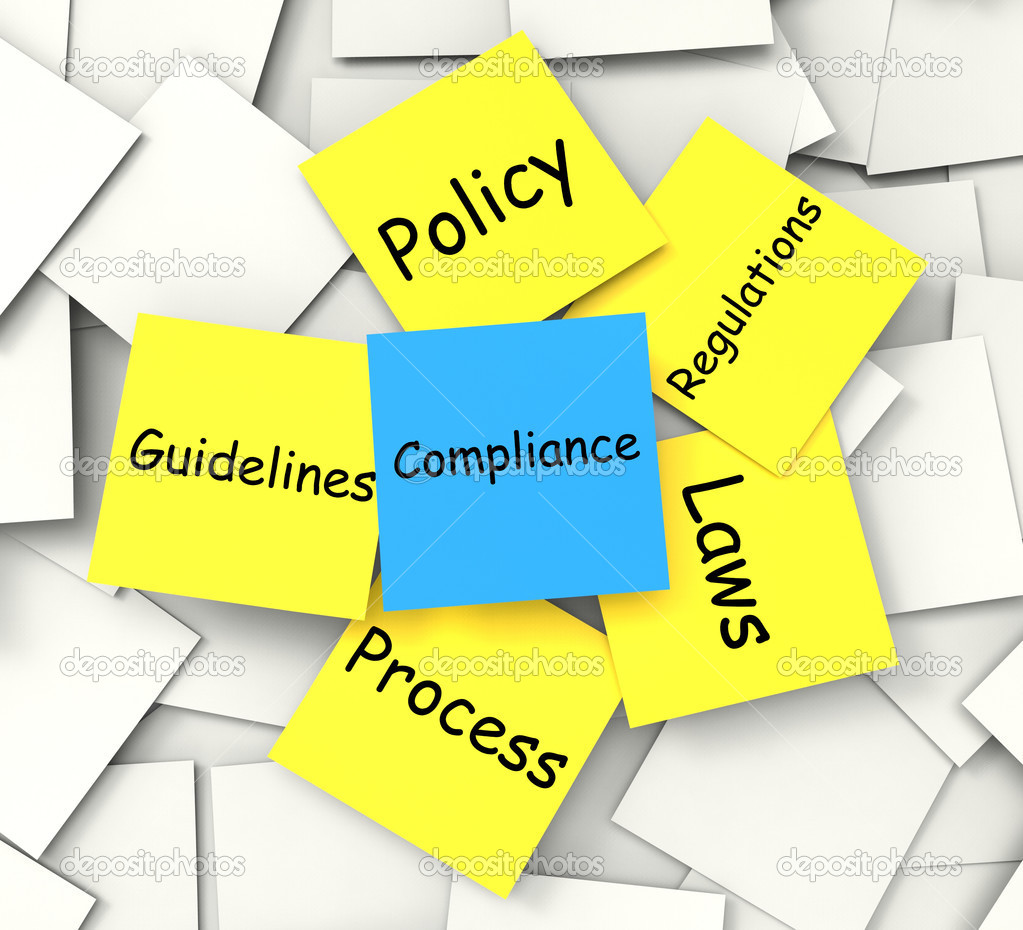 Compliance Post-It Note Shows Conforming To Regulations And Poli