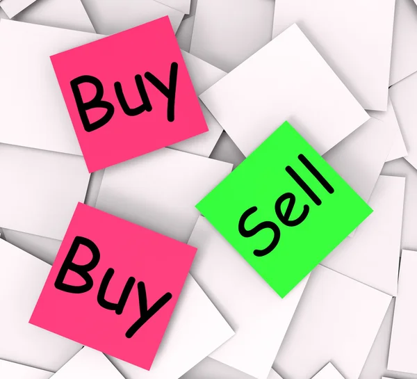 Buy Sell Post-It Notes Mean Shopping Retail And Trade — Stock Photo, Image