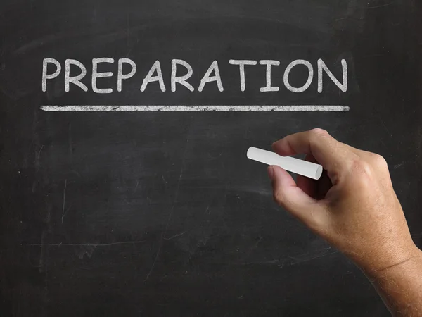 Preparation Blackboard Shows Groundwork Plan And Readiness — Stock Photo, Image