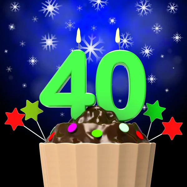 Forty Candle On Cupcake Means Forty Years Anniversary Or Party — Stock Photo, Image