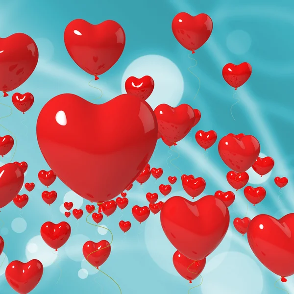 Hjärtat ballonger på bakgrunden visar alla hjärtans dekoration eller cele — Stockfoto