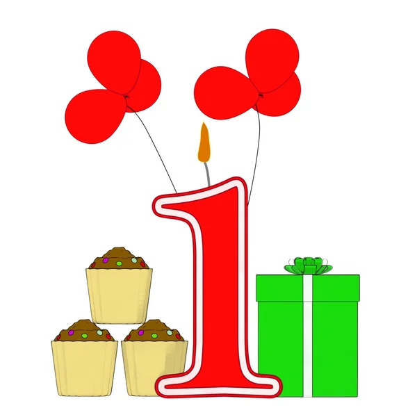 Number One Candle Shows One Year Birthday Party Or Celebration — Stock Photo, Image