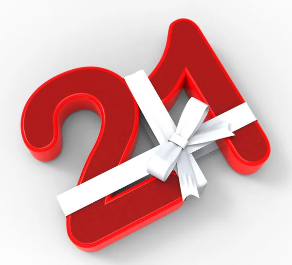Number Twenty One With Ribbon Means Birthday Celebrations Or Eve — Stock Photo, Image