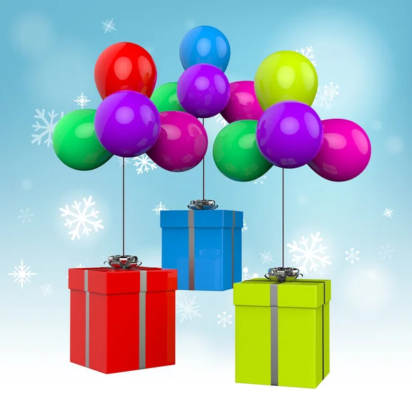 Balónky s představuje střední narozeninám dárky nebo barevných stran — Stock fotografie