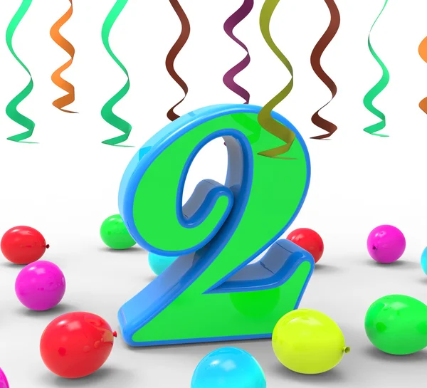 Number Two Party Means Colourful Garlands Or Bright Balloons — Stock Photo, Image