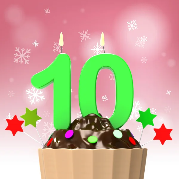 Ten Candle On Cupcake Shows Colourful Event Or Birthday Party — Stock Photo, Image