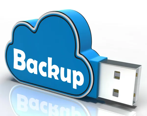 Backup Cloud Pen Drive означает хранение данных или безопасную копию — стоковое фото