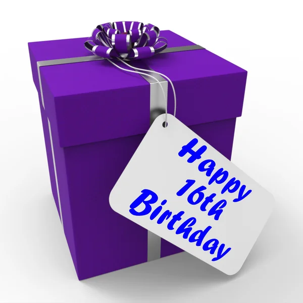 Happy 16th Birthday Gift Means Congratulations Age Sixteen — Stock Photo, Image