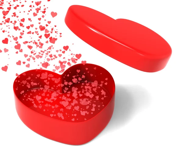 Herz-Box, die Herzen freisetzt, zeigt Verbreitung von Liebe und Zuneigung — Stockfoto