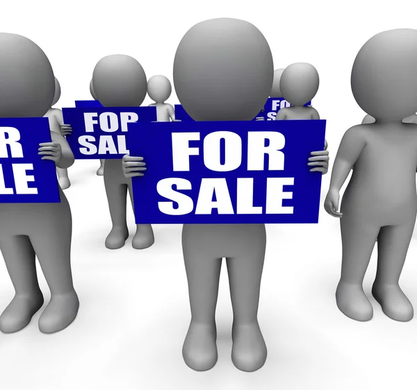 Characters Holding For Sale Signs Mean On Sale Goods — Stock Photo, Image