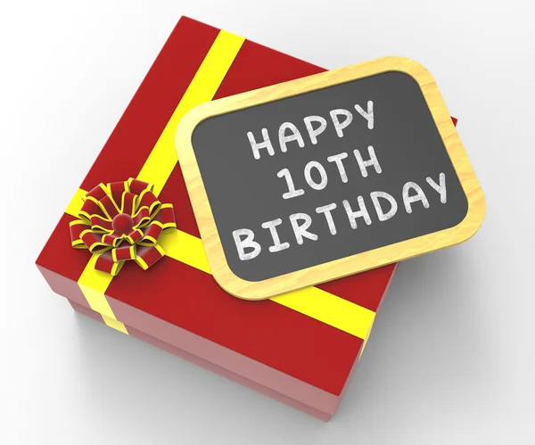 Happy Tenth Birthday Present Means Special Occasion And Celebrat — Stock Photo, Image
