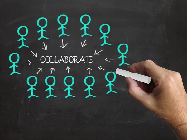 Collaborate On Blackboard Means Business Teamwork Or Collaborati — Stock Photo, Image