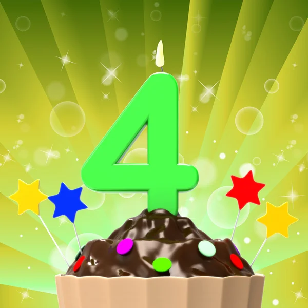 Four Candle On Cupcake Means Anniversary Party Or Happiness — Stock Photo, Image