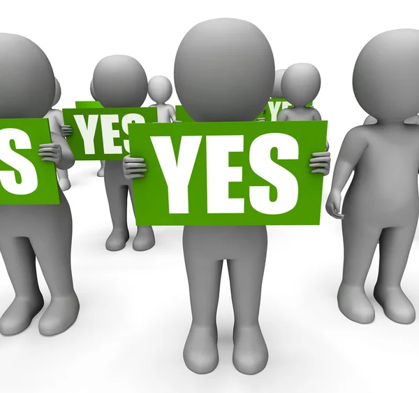 Characters Holding Yes Signs Mean Agreement And Confirmation — Stock Photo, Image