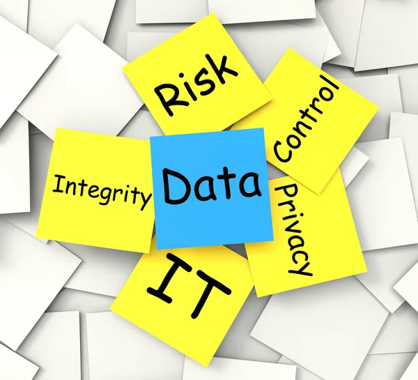 Nota de post-it de dados mostra privacidade e integridade da informação — Fotografia de Stock