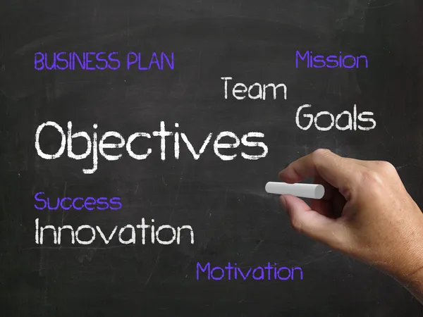 Objectives on Chalkboard Represents Aims Goals and Achievable Ta — Stock Photo, Image
