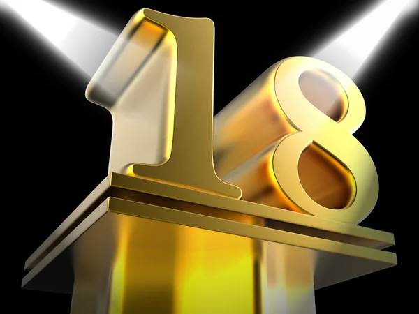 Golden Eighteen On Pedestal Shows Success Recognition Or Excelle — Stock Photo, Image