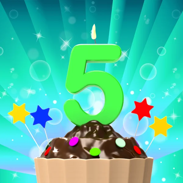 Five Candle On Cupcake Means Happiness And Celebration — Stock Photo, Image