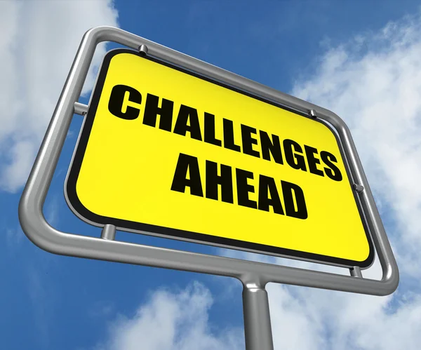 Zeichen vor Herausforderungen zeigt, um eine Herausforderung zu überwinden oder schwierig — Stockfoto