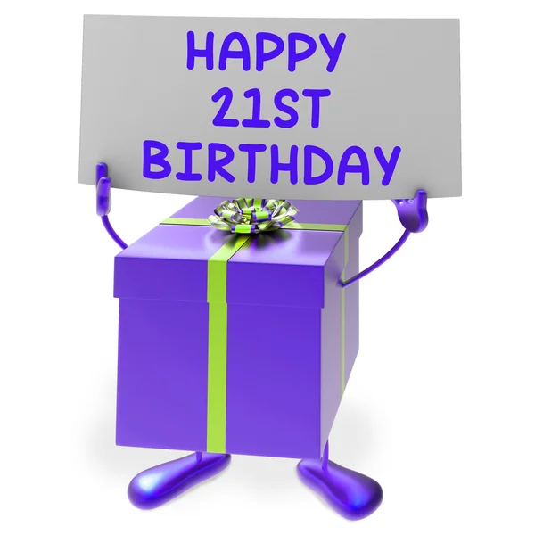 Happy 21st Birthday Sign and Gift Show Vigésimo primera fiesta — Foto de Stock